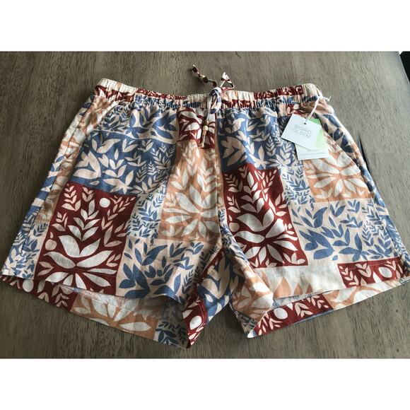 Sigrid Olsen tropical Print 100% Linen Drawstring Shorts - L - Picture 2 of 4